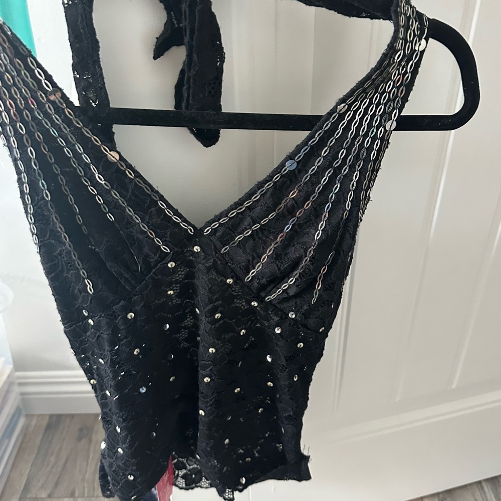 Black Sequin Halter Top